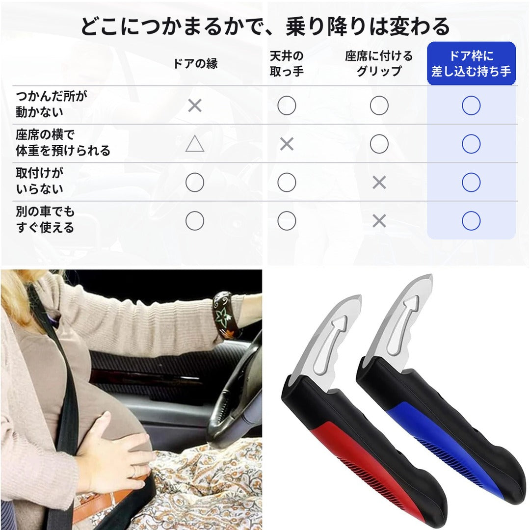 【動かない持ち手】車用アシストハンドル 工具不要 非常用ハンマー付き