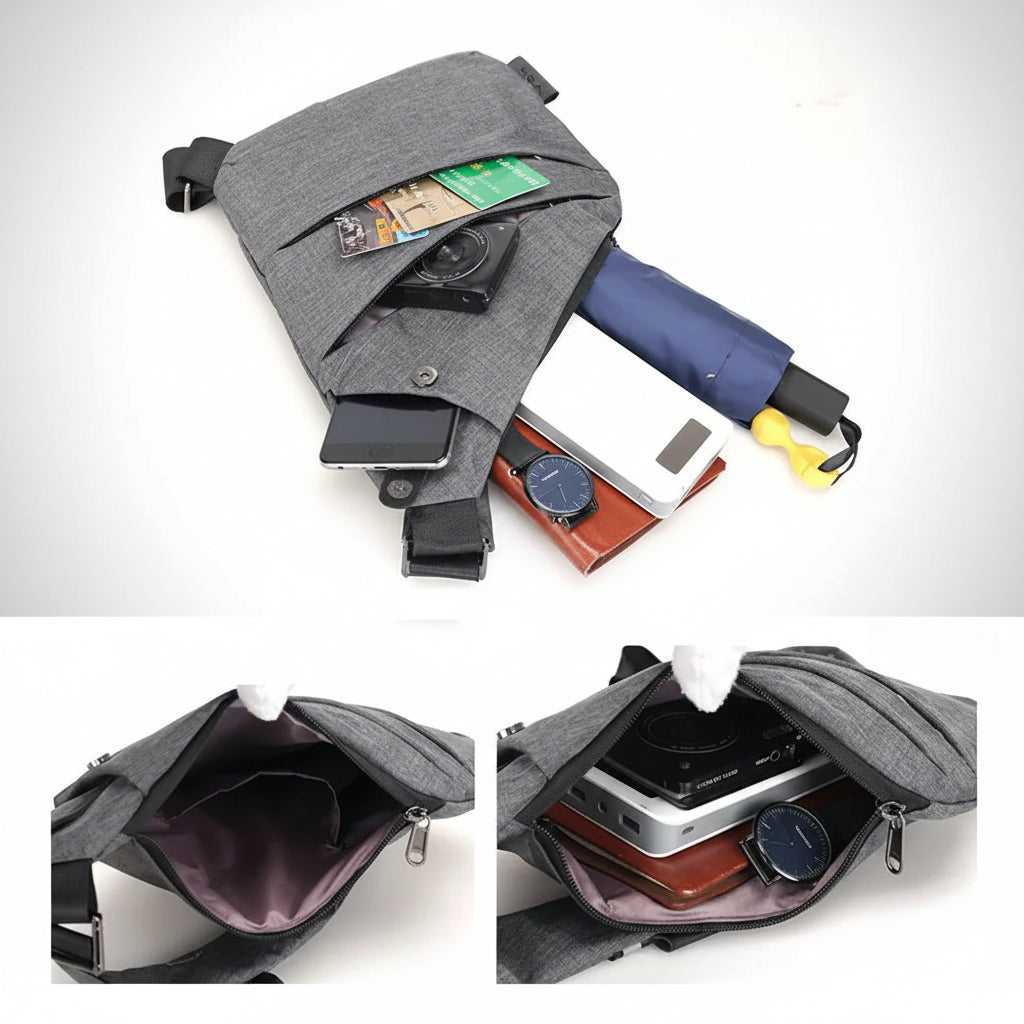 【貴重品を見せない】薄型チェストバッグ 隠しファスナー仕様