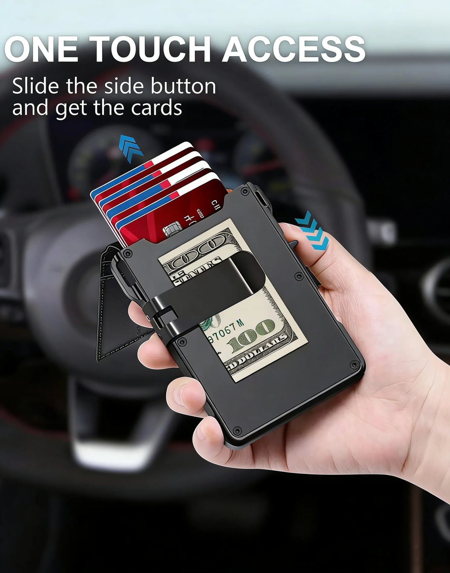 Men RFID Blocking Slim Minimalist Wallet Leather Bifold Front Pocket Purse with Pop-Up Magnetic Closure Money Clip Card Holder