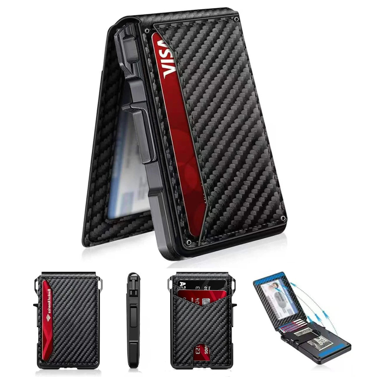 Men RFID Blocking Slim Minimalist Wallet Leather Bifold Front Pocket Purse with Pop-Up Magnetic Closure Money Clip Card Holder