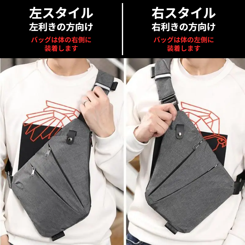 【貴重品を見せない】薄型チェストバッグ 隠しファスナー仕様
