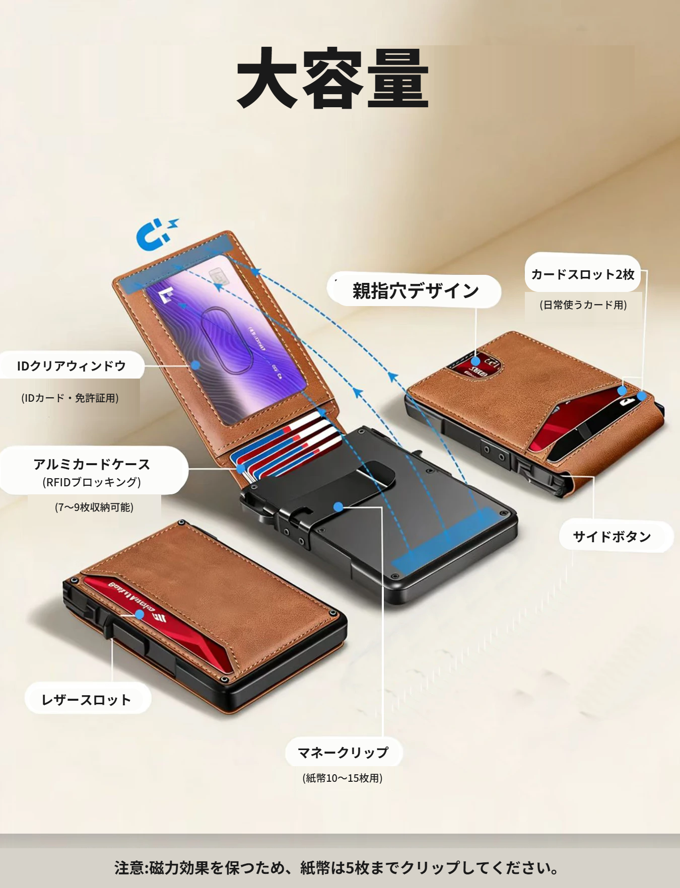 Men RFID Blocking Slim Minimalist Wallet Leather Bifold Front Pocket Purse with Pop-Up Magnetic Closure Money Clip Card Holder